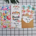 Assorted vintage floral 'Thank You' greeting card set with envelopes and round stickers - White Base / 8 Sheets/Set