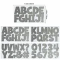 Detailed view of 3 inch silver adhesive alphabet and number stickers with dimensions 11.02x6.69in - Letter Number Sticker / 4pcs / Bright Silver