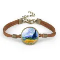 Detailed view of Van Gogh Wheat Field with Cypresses art glass cabochon bracelet. - Wheat Fields with Cypresses (#11)