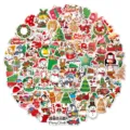 Set of 100 assorted waterproof cartoon Christmas stickers for gifts and party decor. - Christmas Theme Set (TZ44-G2) / 100 Pieces/Pack