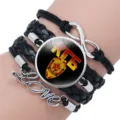 Soviet KGB Theme Multi-layer Leather Bracelet Vintage Glass Cabochon Hand Jewelry - 25mm Black Color / #03