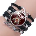 Multi-layer braided leather bracelet featuring Soviet KGB and Patriotic War glass cabochon charm. - 25mm Black Color / #06
