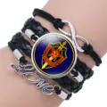 Multi-layer black leather braided bracelet featuring KGB USSR glass cabochon charm. - 25mm Black Color / #09