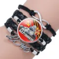 Soviet World War II T-34 Tank Multi-layer Leather Bracelet with Time Gem & Love Charm - 25mm Black Color / Globe Bead