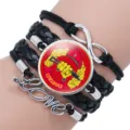 Multi-layer leather bracelet with Spetsnaz theme glass cabochon and metal love charm. - 25mm Black Color / Crescent Moon Star