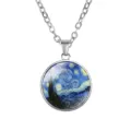 Van Gogh Starry Night Glass Gemstone Pendant Necklace Artistic Silver Chain Jewelry - Starry Sky