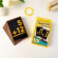 Close-up of educational addition math flash cards for kids with vibrant yellow packaging and ring - Addition - 50 Pieces/Pack