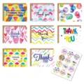 Set of colorful watercolor Thank You cards with matching envelopes and sticker sheets - Colorful / 8 Sheets/Set