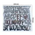 Metallic silver alphabet sticker sheet showing full dimensions of 220mm by 193mm. - Letter Stickers (G2) / Bright Silver