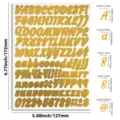 Gold alphabet sticker sheet size specifications with individual character measurements - Bubble Italic / 0.5 Inch / Gold