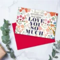 Mother's Day floral greeting card with red envelope set, Dear Mom Love You design - Style 03 (LHL27 Mother's Day Card Style 03)