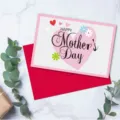 Elegant Mother's Day greeting card set with red envelope and pink heart design - Style 04 (LHL27 Mother's Day Card Style 04)