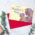 Mother's Day greeting card set with red envelope and floral silhouette design - Style 05 (LHL27 Mother's Day Card Style 05)