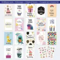Set of 18 unique Happy Birthday cards with matching envelopes and colorful stickers - Style A (KP52-G2) / 18 Sheets