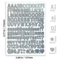 Silver 0.5 inch bubble alphabet and number sticker sheet with detailed dimensions - Bright Silver