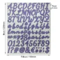 1-inch purple glitter alphabet and number stickers on a silver glitter background sheet - 1 Inch / Pack of 100 / 1 Inch Glitter Purple Script Font
