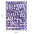 Self-adhesive purple glitter alphabet and number sticker sheet, 210x290mm dimensions. - 1 Inch / Pack of 100 / 1 Inch Glitter Purple Printed Font