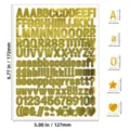 Gold self-adhesive alphabet and number stickers sheet with detailed size measurements - 0.5 Inch / Pack of 100 / 0.5 Inch Gold Bright Gold Printed Font
