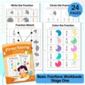 Libro di esercizi sulle frazioni per bambini con 24 pagine di attività matematiche - Versione da 24 Pagine / Libro da Colorare delle Frazioni Livello 1