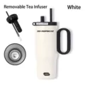Weißer 316 Edelstahl Thermobecher mit Strohhalm und abnehmbarem Teesieb. - 750ml / Schwarz und Weiß
