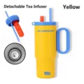 Gelber 316 Edelstahl Isolierbecher mit Strohhalm und einem abnehmbaren Teefilter 40oz - 750ml / Gelb