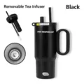 Isolierbecher aus 316 Edelstahl in Schwarz mit Strohhalm und abnehmbarem Teesieb - 750ml / Schwarz