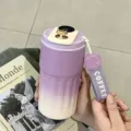 Smart purple gradient coffee thermos with digital temperature display and carry strap. - 450ml / Gradient Purple