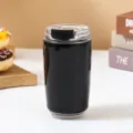 Schwarzer 304 Edelstahl Isolier-Kaffeebecher mit transparentem Klappdeckel - 420ml / Schwarz