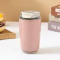 Rosafarbener vakuumisolierter Kaffeebecher aus Edelstahl mit klarem Deckel - 420ml / Rosa