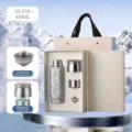 Luxus 410ml Reintitan-Isolierflasche Geschenkset mit Magnetdeckel und Teesieb - 420ml / Silber - Reines Titan Geschenkkarton