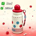 Borraccia termica 500ml in acciaio inox con grazioso motivo a mela e cordino per il trasporto - Palla con Tazza / 500ml / Rosso
