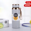 Gourde de sport isolée 800ml grise en acier inoxydable 316 haut de gamme avec sangle - 800ML / Gris