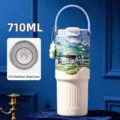 710 ml Van Gogh Feld isolierter Becher im Ölgemälde-Stil mit Griff und 316 Stahl - 316 Edelstahl-Einsatz / 750ml / Himmelblau (Van Gogh Weizenfeld)