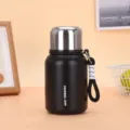 Portable matte black 316 stainless steel thermal pocket cup with carrying strap - 450ml / Black