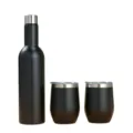 Matte black insulated stainless steel wine bottle and two egg-shaped tumblers gift set - 750ml Single Bottle / Black