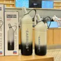 Borraccia sportiva in acciaio inox 316, fiaschetta sottovuoto sfumata beige nero 600ml - Bianco Sfumato