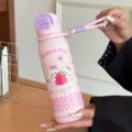 Borraccia termica rosa in acciaio inox 316 con simpatico coniglio e cinturino - 500ml / Rosa (188)
