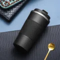 Black 304 stainless steel vacuum insulated coffee mug with non-slip silicone sleeve - 510ml / Non-Slip Silicone Sleeve Style / Generation 3 - Black