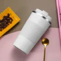 Insulated 304 stainless steel coffee mug in white with non-slip silicone sleeve - Generation 3 - White / 510ml