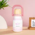 Cute pink and white 316 stainless steel vacuum insulated bottle with cherry design - 860ml / Pink