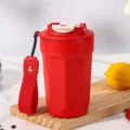 Red 316 stainless steel octagonal vacuum insulated coffee mug with strap - 316 Stainless Steel Vacuum Style / 450ml / Red