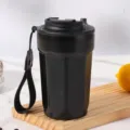 Matte black octagonal 316 stainless steel vacuum insulated coffee mug with portable strap - 316 Stainless Steel Vacuum Style / 450ml / Black
