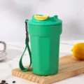 Green octagonal 316 stainless steel vacuum insulated coffee mug with portable carry strap - 316 Stainless Steel Vacuum Style / 450ml / Green