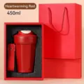 Red octagon-shaped 450ml stainless steel travel mug with gift box and matching red bag - Premium Gift Box Style / 450ml / Warm Red