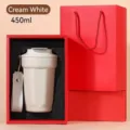 Portable 450ml octagonal vacuum insulated coffee mug in creamy white with gift box - Premium Gift Box Style / 450ml / Milk Cream White