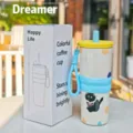 Stainless steel insulated tumbler with straw strap cute cat design for outdoor travel - Portable Straw Cup Yellow & Blue