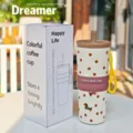 Stainless Steel Insulated Tumbler with Straw Lanyard Cute Polka Dot Vacuum Coffee Cup - Portable Straw Cup Coffee