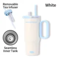 Large 316 stainless steel insulated tumbler with straw in white and light blue finish - 750ml / White Blue