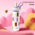 Tazza termica in acciaio inossidabile 316 viola lavanda con cannuccia e motivi d'arte - 600ml / Tratto Viola