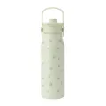 Dettaglio borraccia in acciaio inox 304 verde chiaro con motivo floreale e manico - 600ml / Verde oliva